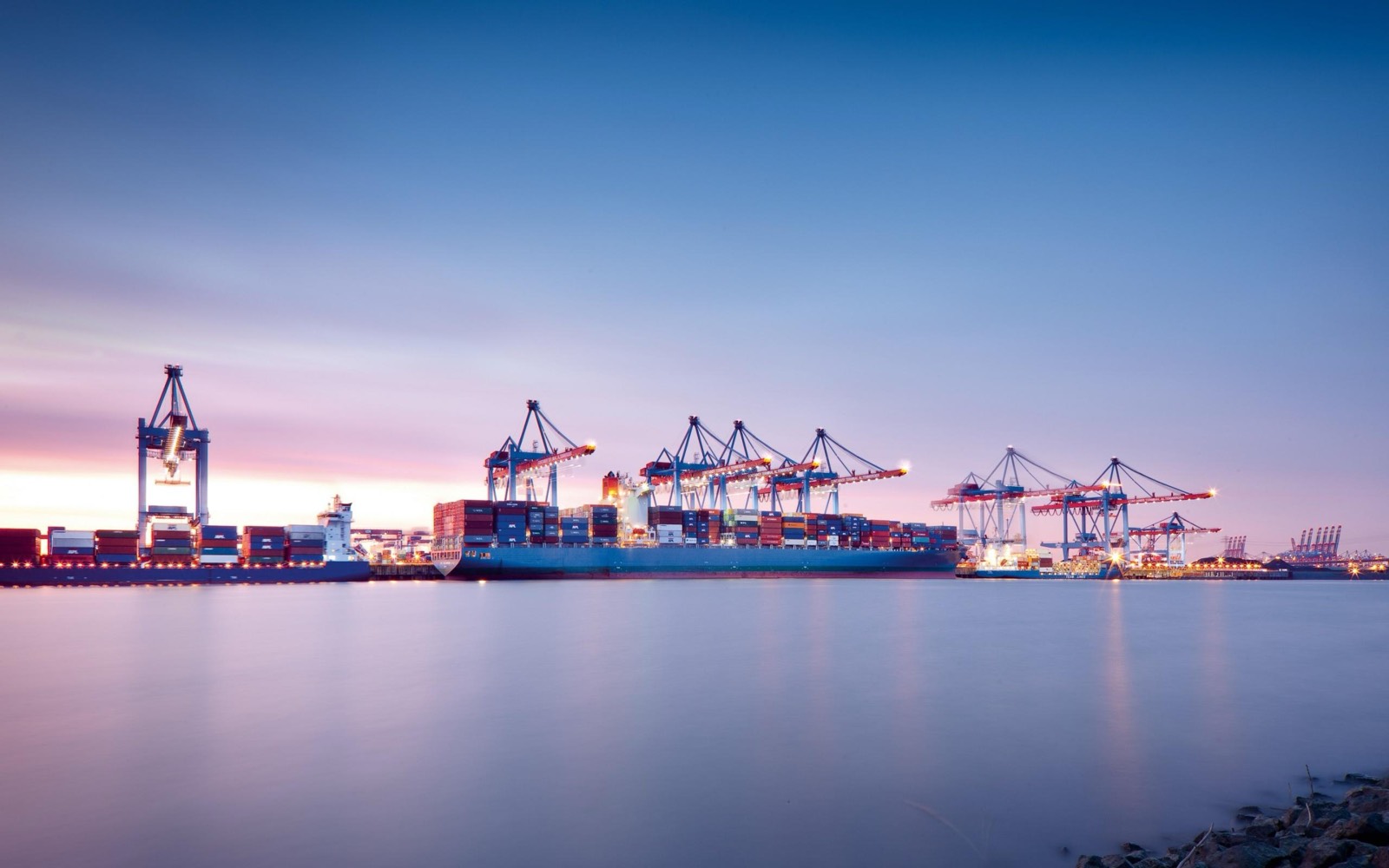 Container terminal at dusk
